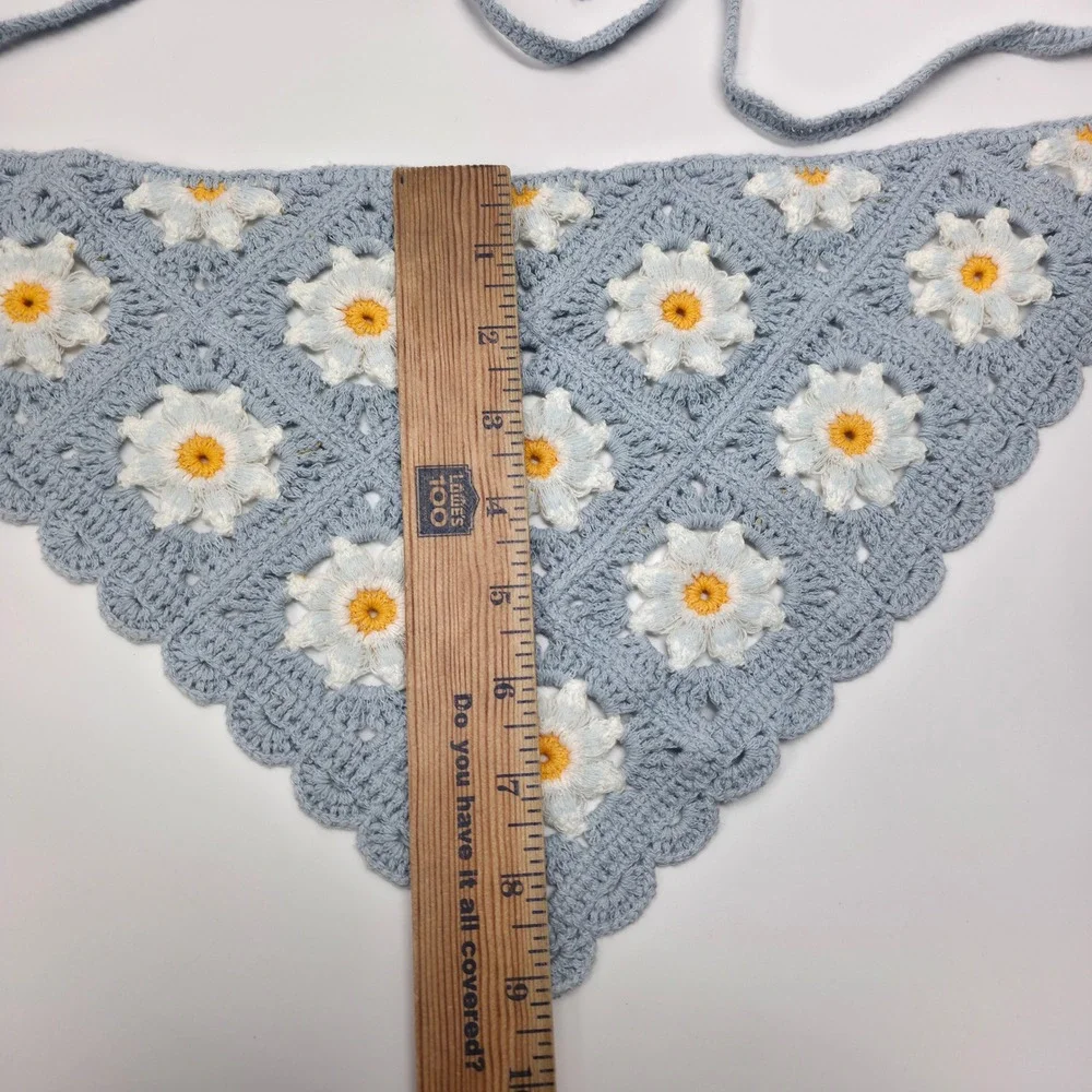 Handmade Crochet Daisy Bandana Scarf Headband‎ Blue White Yellow Headkerchief